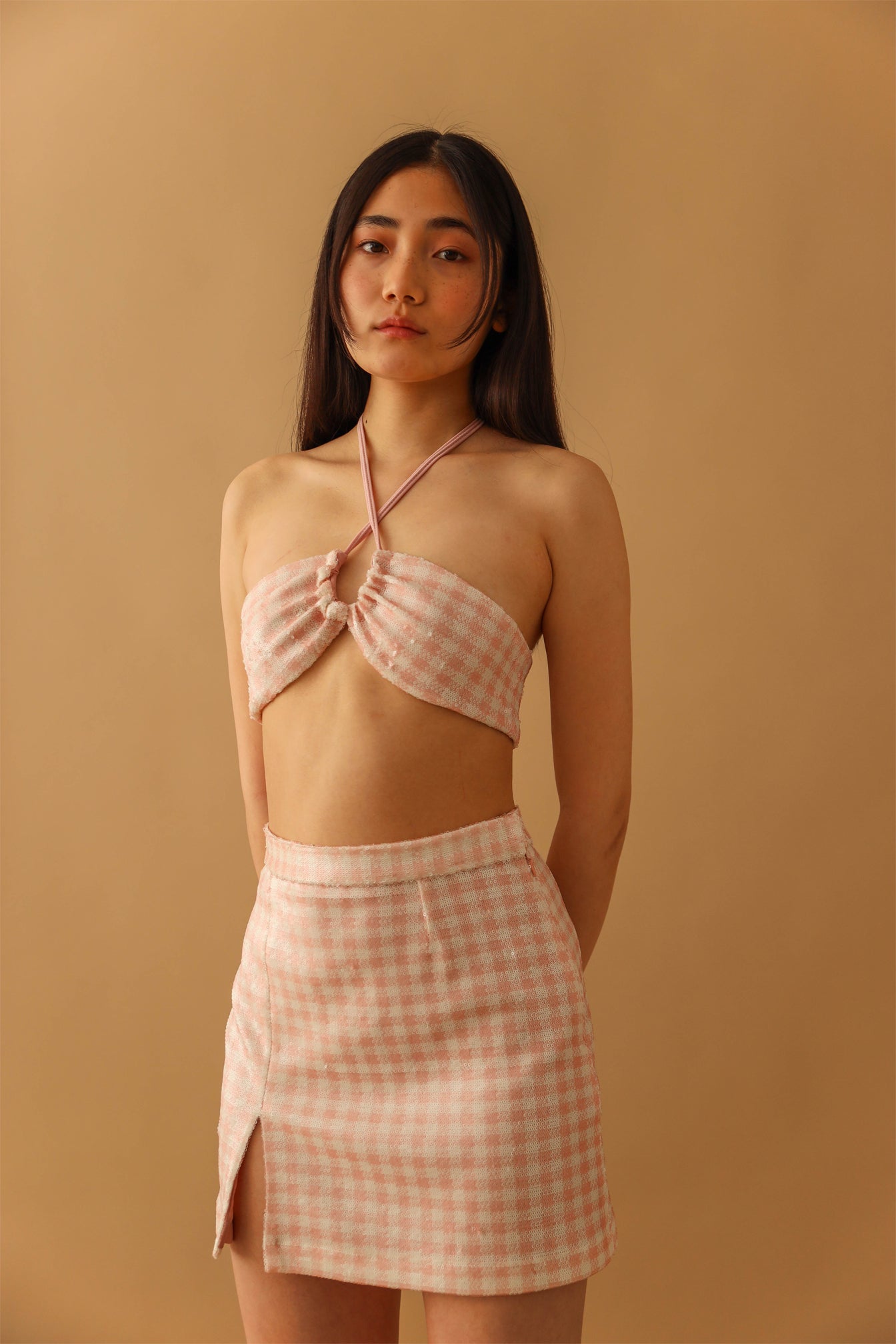 Gingham sequins top